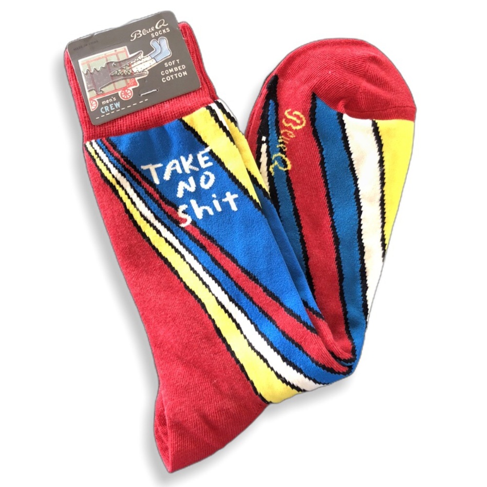 Blue Q Men's Take No Shit Crew Socks - Picture 1 of 5